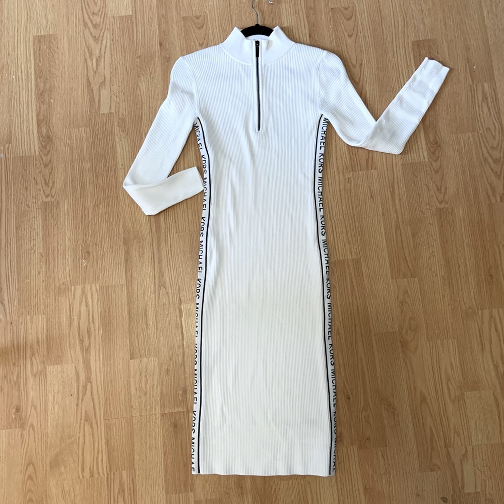 Micheal Kors white, MK tape ribbed midi dress